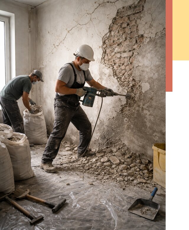 Демонтаж штукатурки со стен в Стрежевом от 7340 руб/м² — быстро и недорого | ОТДЕЛОЧНИК-Стж