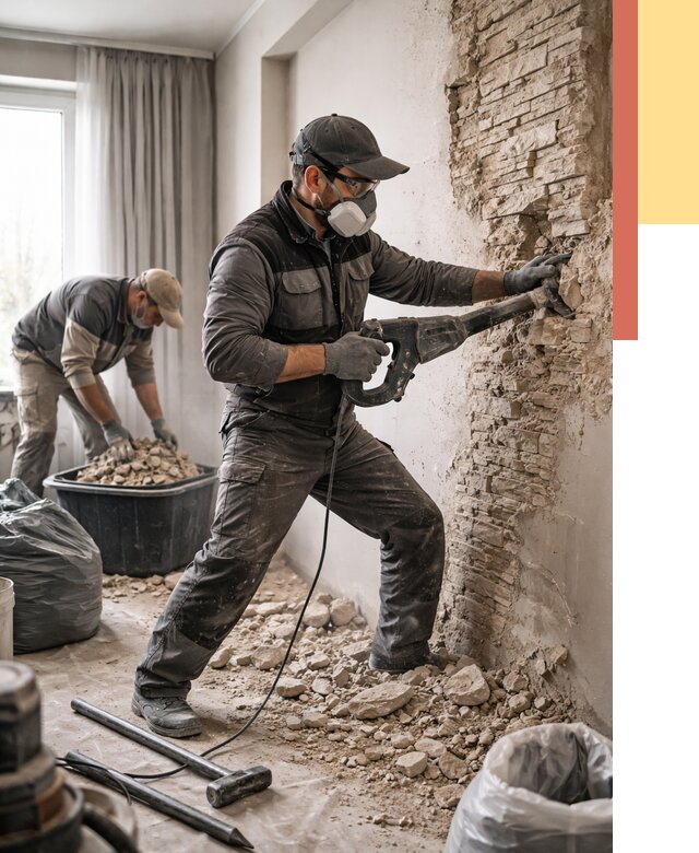 Демонтаж декоративного камня в Стрежевом от 1478 руб/м² — быстро и недорого | ОТДЕЛОЧНИК-Стж