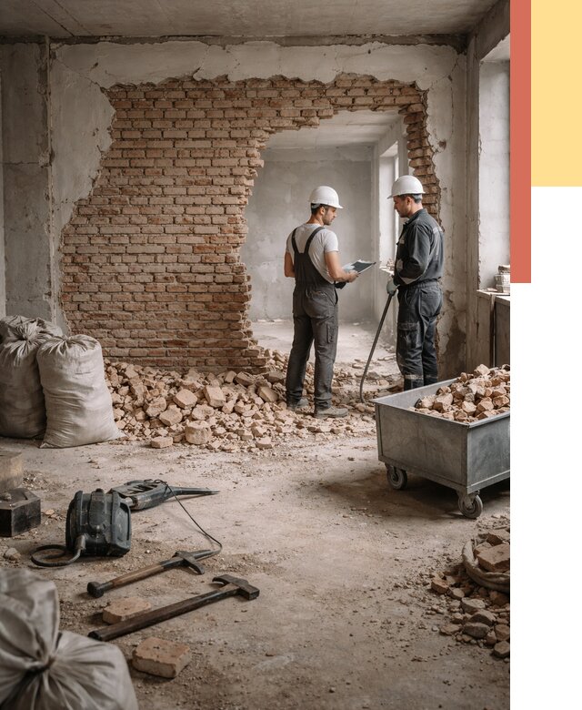 Демонтаж кирпичных стен в Стрежевом от 4282 руб. — быстро, недорого, под ключ | ОТДЕЛОЧНИК-Стж