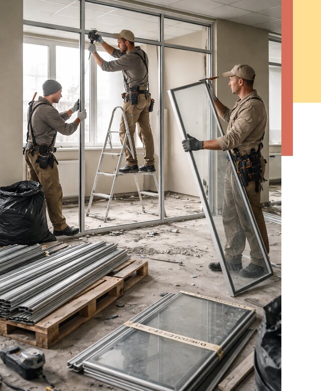 Демонтаж алюминиевых перегородок в Стрежевом от 4282 руб. — быстро и недорого | ОТДЕЛОЧНИК-Стж