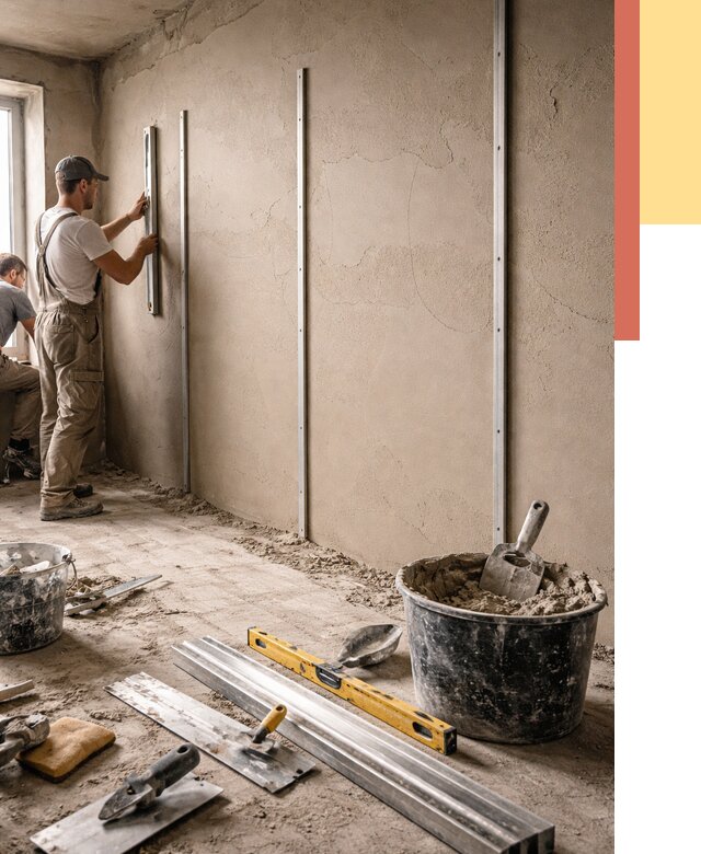 Штукатурка стен по маякам в Стрежевом от 5607 руб./м² — выравнивание под ключ | ОТДЕЛОЧНИК-Стж