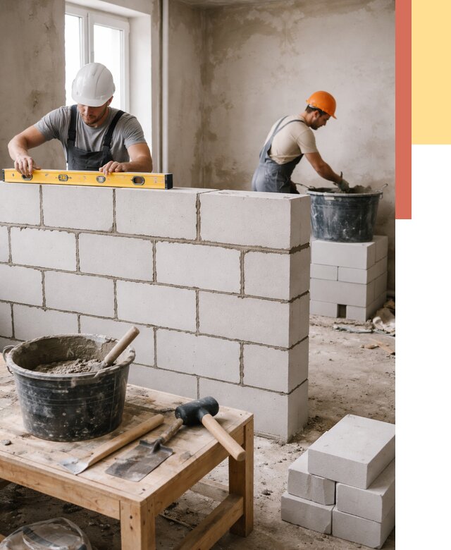 Кладка перегородок из газобетона в Стрежевом от 3262 руб. под ключ | ОТДЕЛОЧНИК-Стж