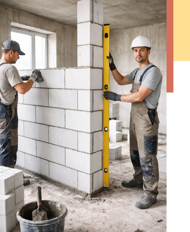 Кладка перегородок из пеноблока в Стрежевом от 1835 руб. под ключ | ОТДЕЛОЧНИК-Стж