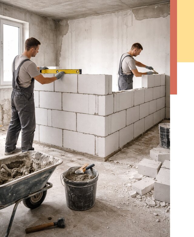 Кладка перегородок из ПГП в Стрежевом от 2549 руб./м2 — монтаж и возведение под ключ | ОТДЕЛОЧНИК-Стж