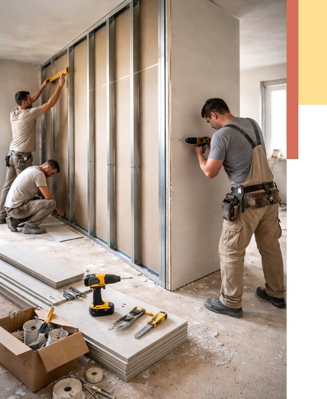 Монтаж однослойной перегородки из гипсокартона в Стрежевом от 663 руб. | ОТДЕЛОЧНИК-Стж