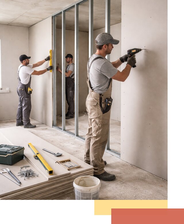 Однослойная перегородка из гипсокартона в Стрежевом под ключ, монтаж и отделка