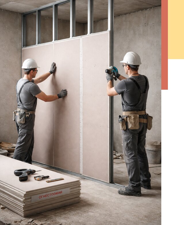 Перегородка из огнестойкого гипсокартона в Стрежевом от 1886 руб. под ключ | ОТДЕЛОЧНИК-Стж