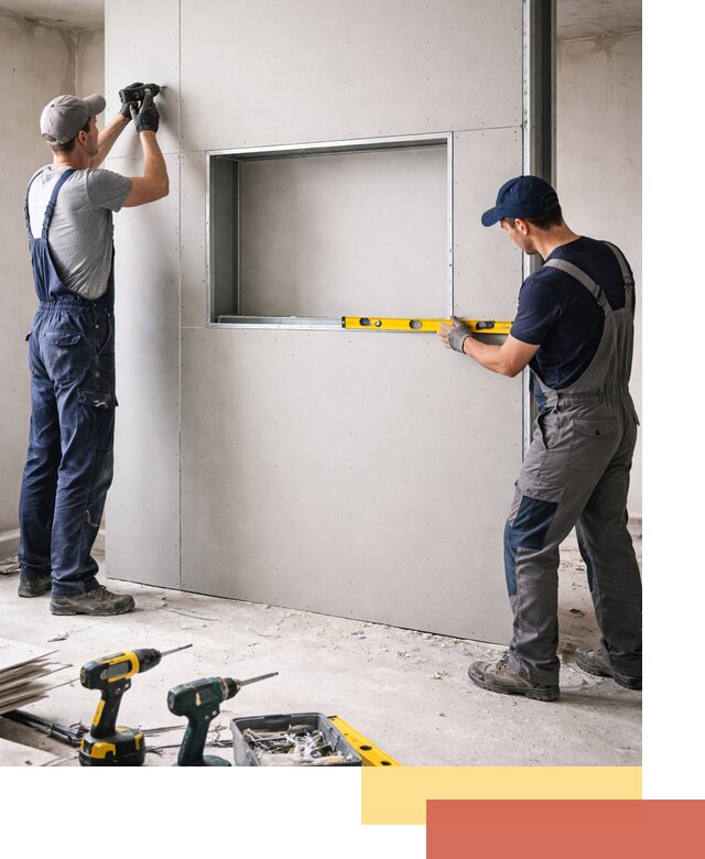 Перегородка из гипсокартона с нишей под декор в Стрежевом