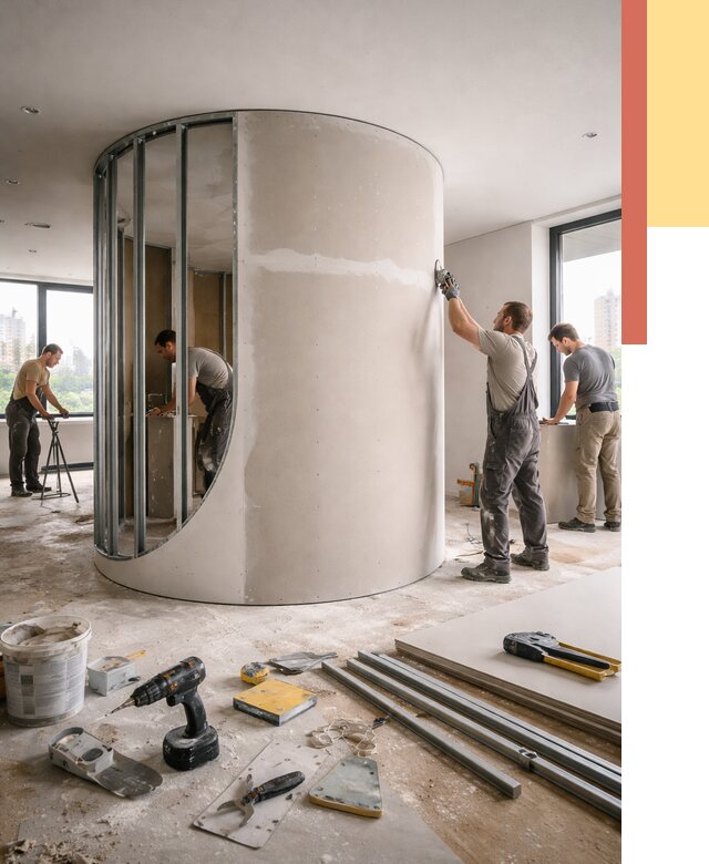 Радиусная перегородка из гипсокартона в Стрежевом от 2957 руб. под ключ | ОТДЕЛОЧНИК-Стж