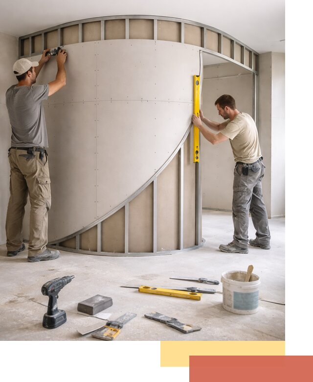 Радиусная перегородка из гипсокартона в Стрежевом под ключ