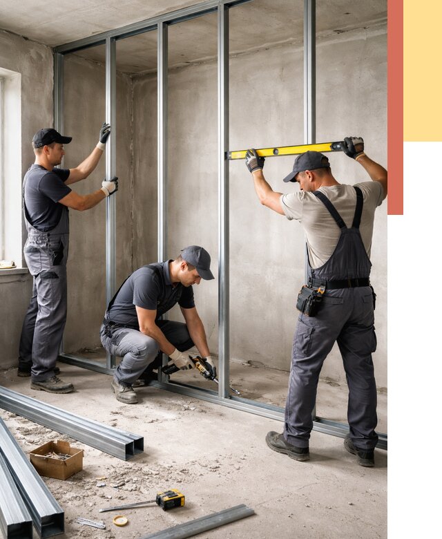 Монтаж каркаса перегородки из профиля в Стрежевом от 765 руб. | ОТДЕЛОЧНИК-Стж