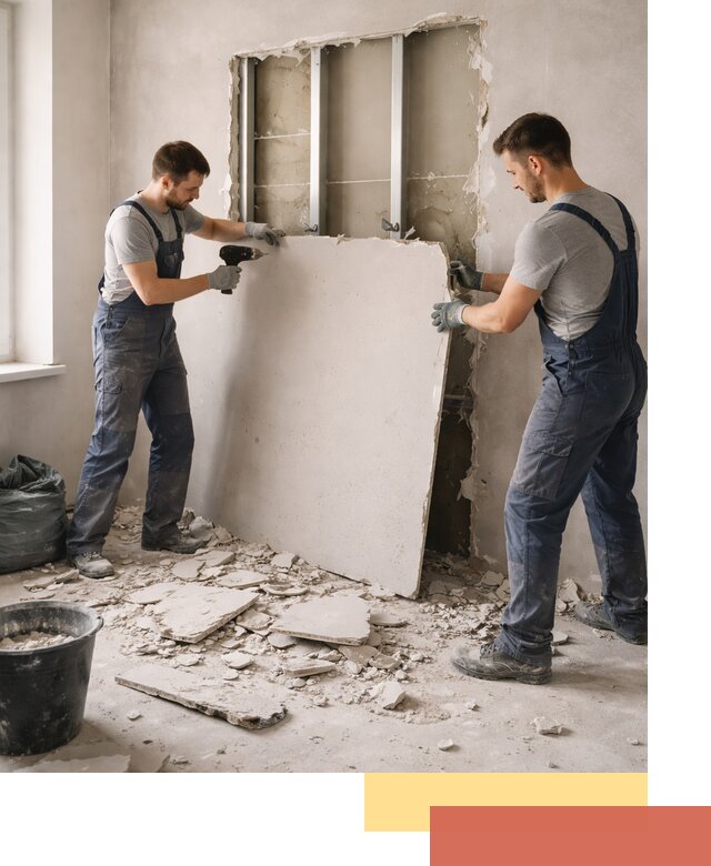 Демонтаж перегородки из гипсокартона в Стрежевом быстрый и аккуратный