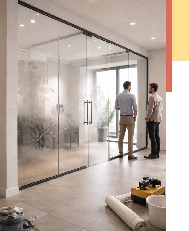 Стеклянные перегородки с рисунком в Стрежевом от 12744 руб. монтаж и нанесение | ОТДЕЛОЧНИК-Стж