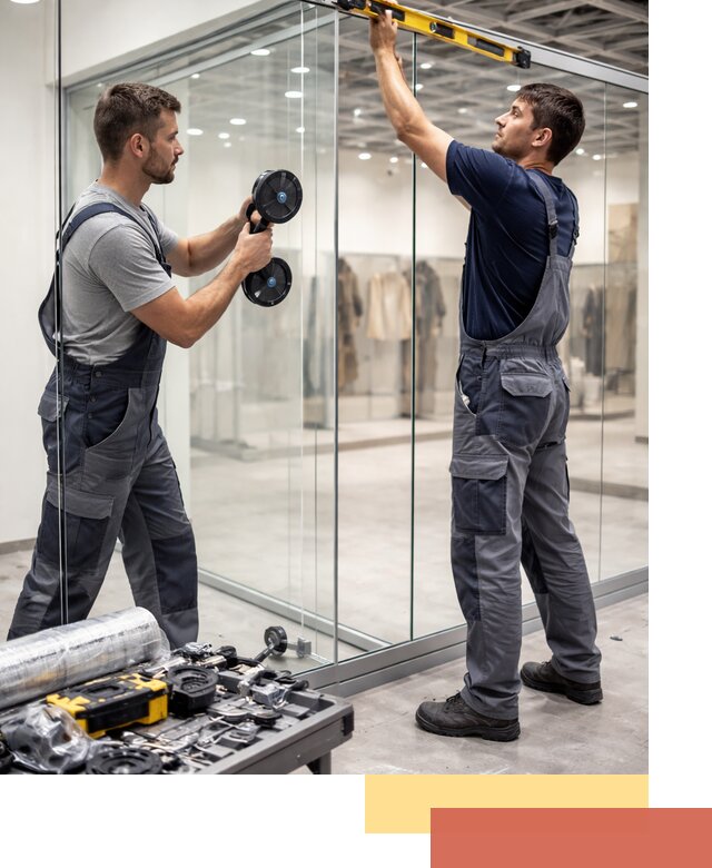 Стеклянные перегородки для магазинов в Стрежевом — монтаж и установка