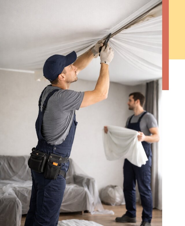 Демонтаж натяжного потолка в Стрежевом от 4588 руб. — снятие и разбор под ключ | ОТДЕЛОЧНИК-Стж