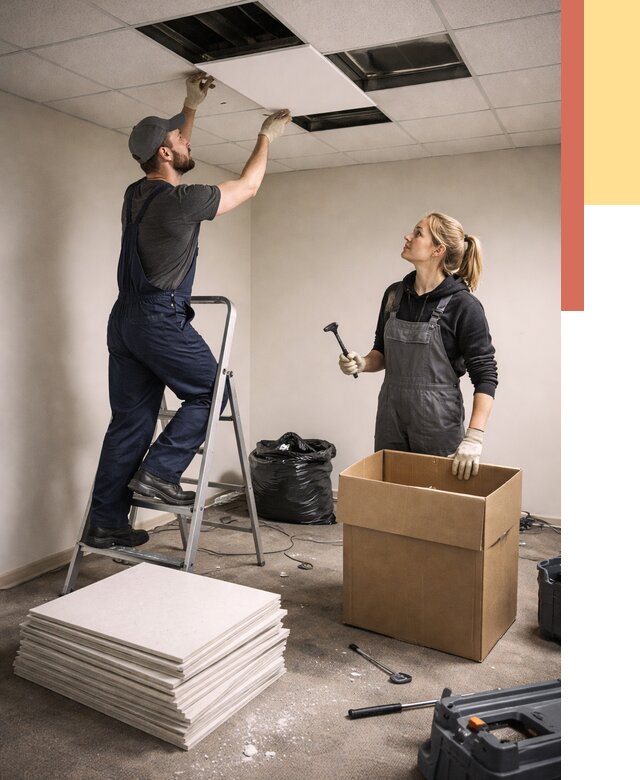 Демонтаж потолочной плитки в Стрежевом от 4588 руб. быстро и недорого | ОТДЕЛОЧНИК-Стж