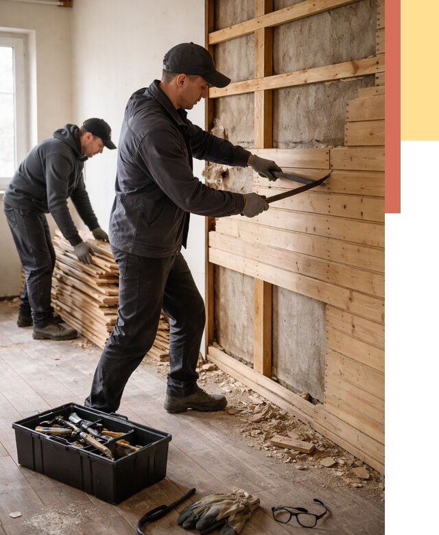 Демонтаж вагонки в Стрежевом от 3874 руб/м2 — быстро и недорого | ОТДЕЛОЧНИК-Стж