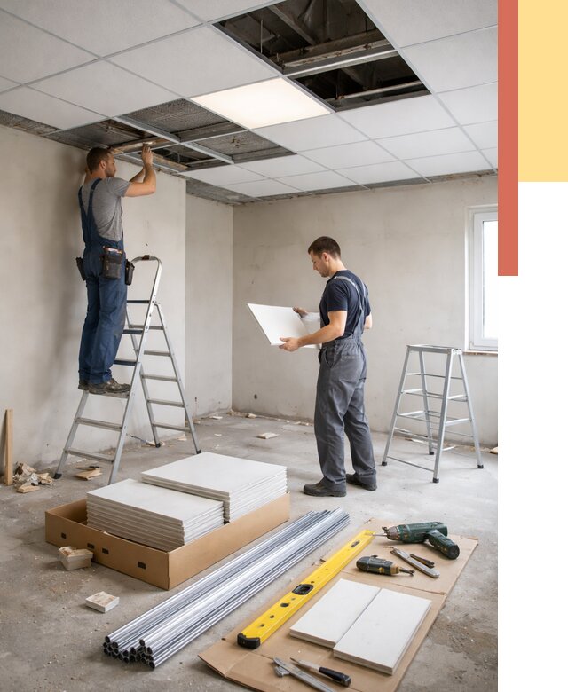 Монтаж потолка армстронг в Стрежевом от 4588 руб/м2 — быстрая установка под ключ | ОТДЕЛОЧНИК-Стж