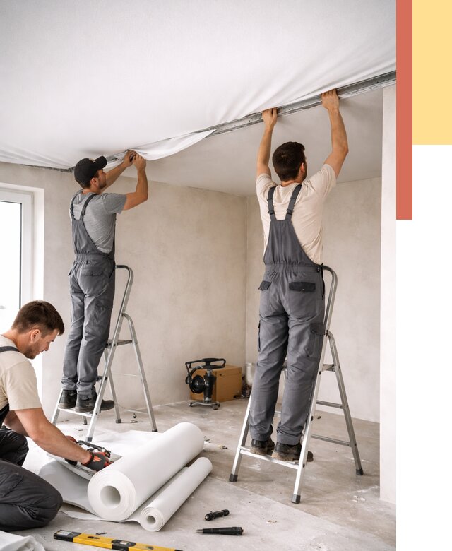 Монтаж тканевого натяжного потолка в Стрежевом от 3568 руб. под ключ | ОТДЕЛОЧНИК-Стж