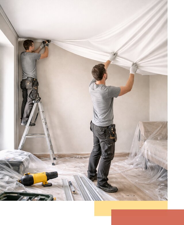 Монтаж тканевого натяжного потолка в Стрежевом недорого и быстро