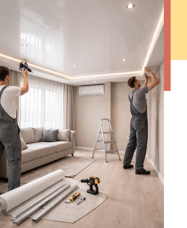 Монтаж глянцевого натяжного потолка в Стрежевом от 765 руб. под ключ | ОТДЕЛОЧНИК-Стж