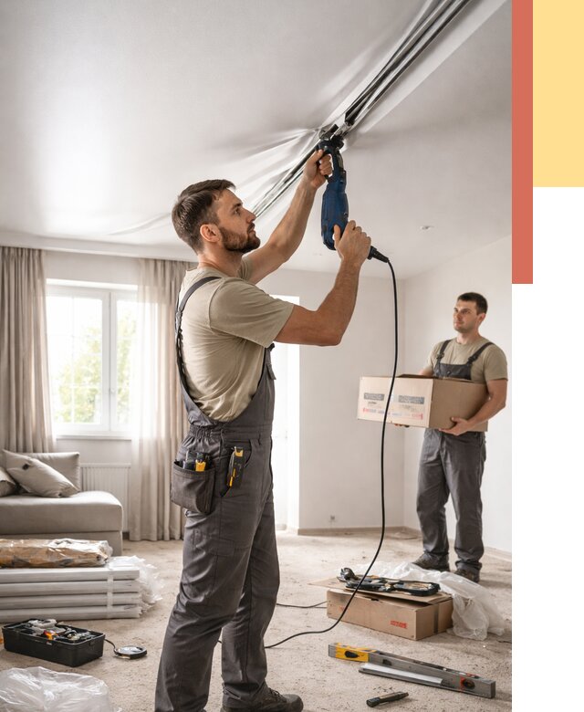 Монтаж сатинового натяжного потолка в Стрежевом от 3568 руб. | Быстро, недорого — ОТДЕЛОЧНИК-Стж