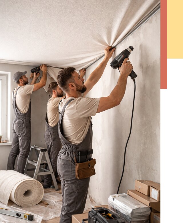 Монтаж фактурного натяжного потолка в Стрежевом от 765 руб. — ОТДЕЛОЧНИК-Стж