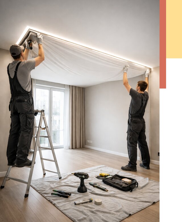 Монтаж парящего натяжного потолка в Стрежевом от 4588 руб. быстро и недорого | ОТДЕЛОЧНИК-Стж