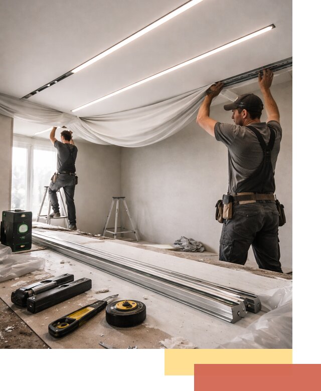 Монтаж натяжных потолков со световыми линиями в Стрежевом