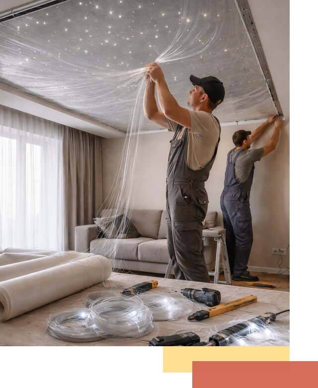 Монтаж натяжного потолка «Звездное небо» в Стрежевом