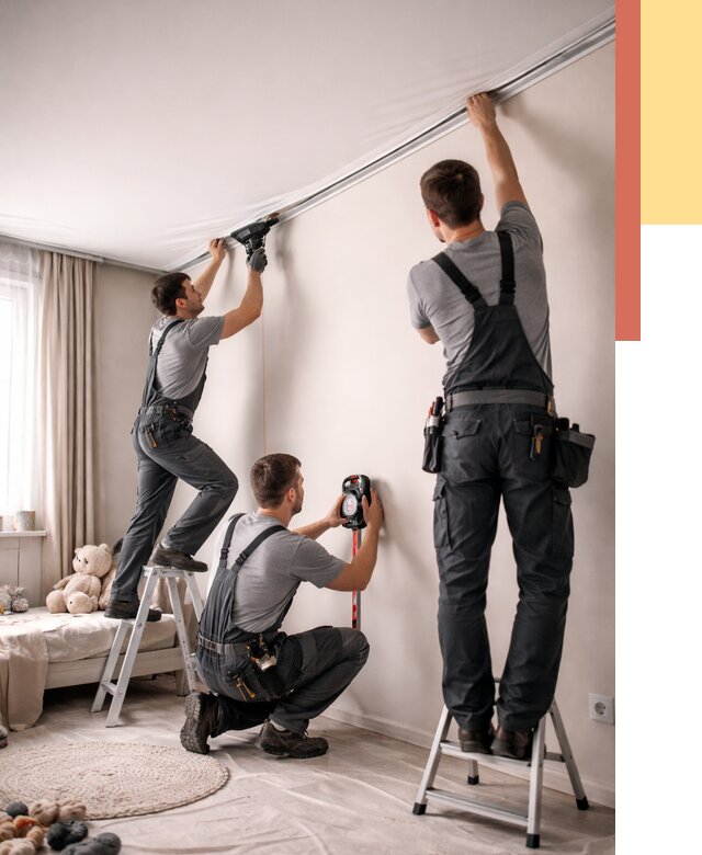 Монтаж натяжного потолка в детской в Стрежевом от 3568 руб. — быстро и недорого | ОТДЕЛОЧНИК-Стж