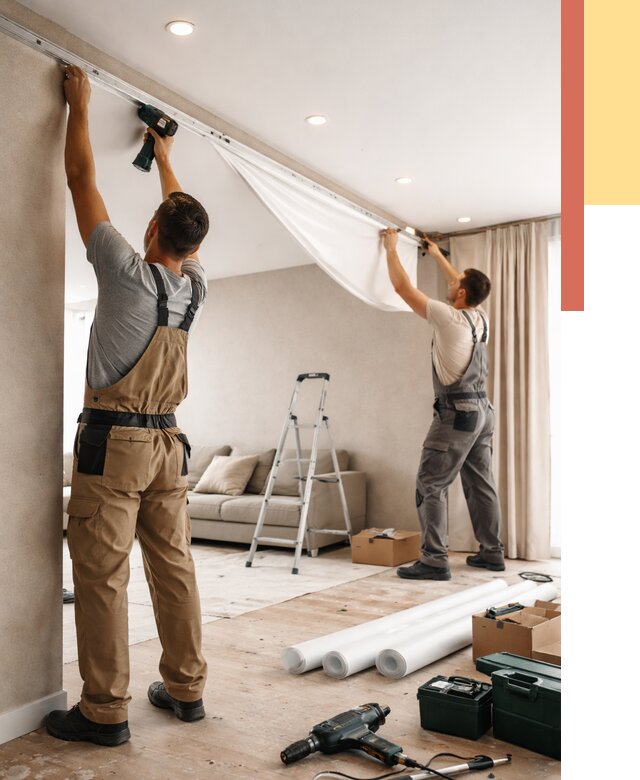 Монтаж натяжного потолка в гостиной в Стрежевом от 561 руб. | ОТДЕЛОЧНИК-Стж