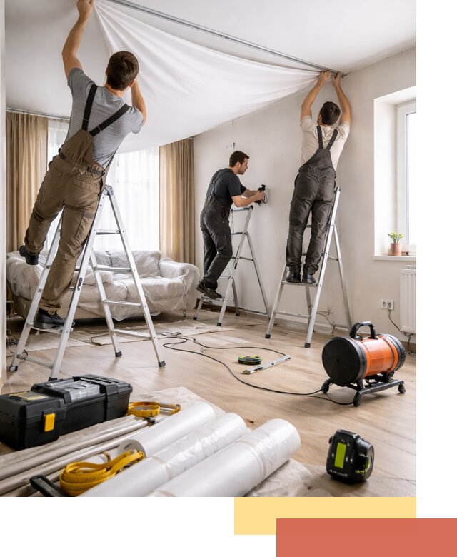 Монтаж натяжного потолка в гостиной в Стрежевом