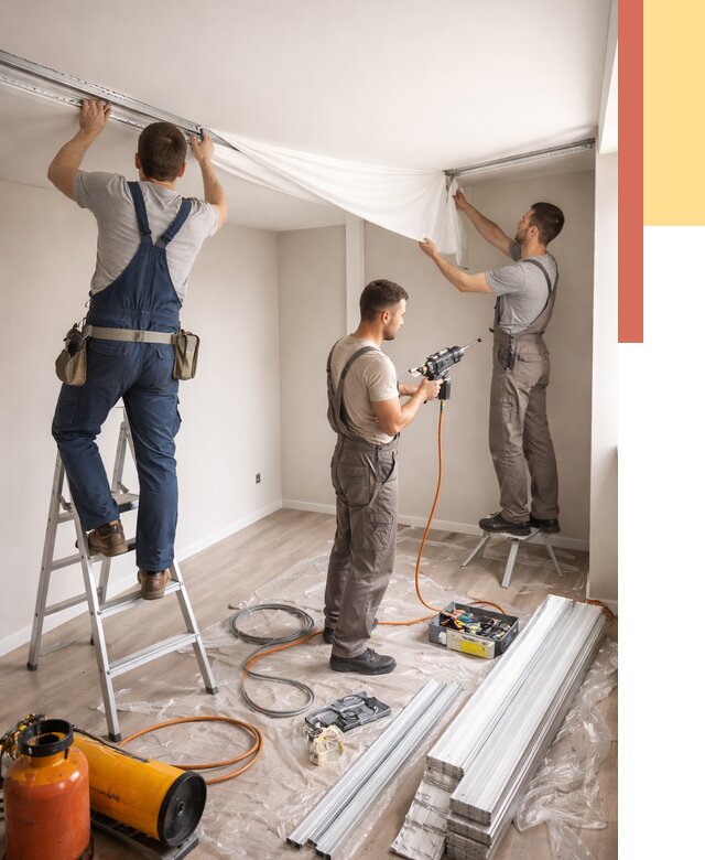 Монтаж натяжного потолка в студии в Стрежевом от 5607 руб. — быстро и недорого | ОТДЕЛОЧНИК-Стж