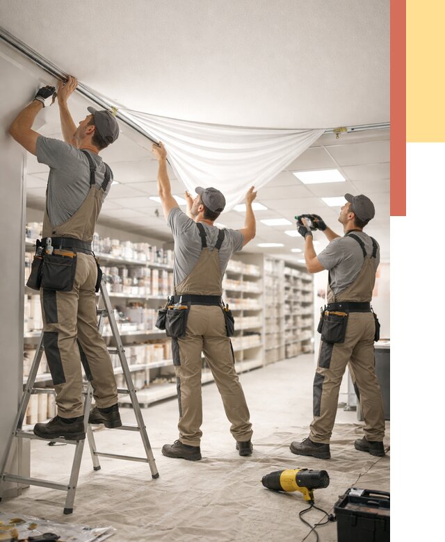 Монтаж натяжного потолка в магазине в Стрежевом от 4588 руб. быстро и недорого | ОТДЕЛОЧНИК-Стж