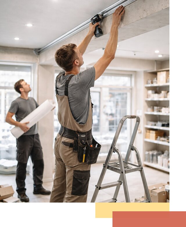 Монтаж натяжных потолков в магазине в Стрежевом