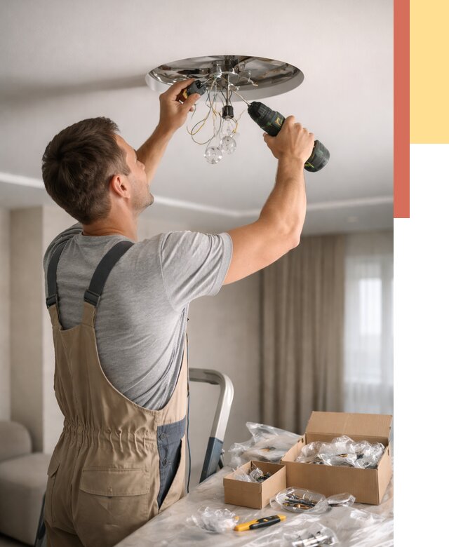 Установка люстры в натяжной потолок в Стрежевом от 1223 руб. | Быстро и недорого — ОТДЕЛОЧНИК-Стж