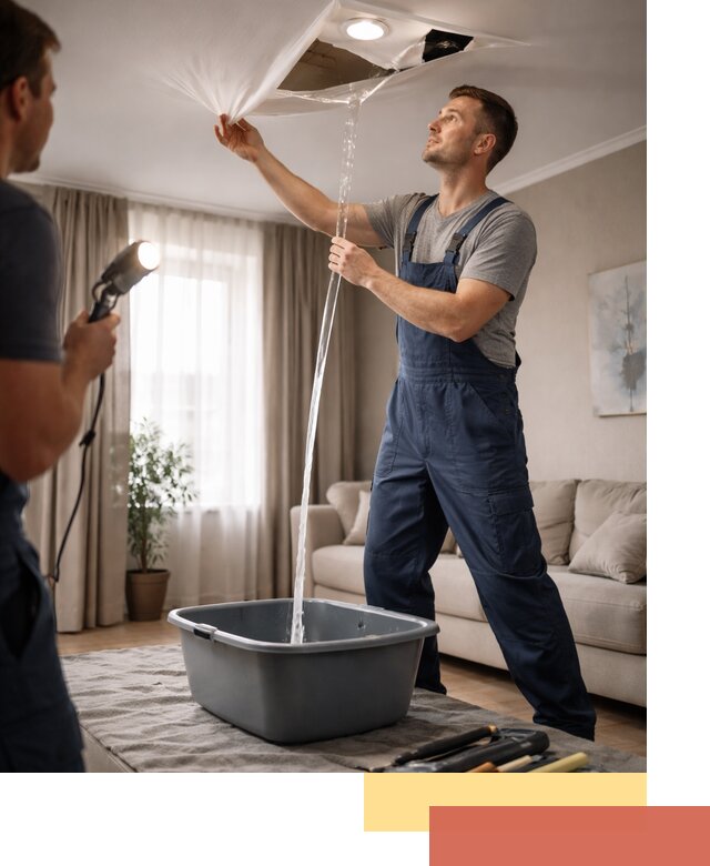 Слив воды с натяжного потолка в Стрежевом быстро и аккуратно