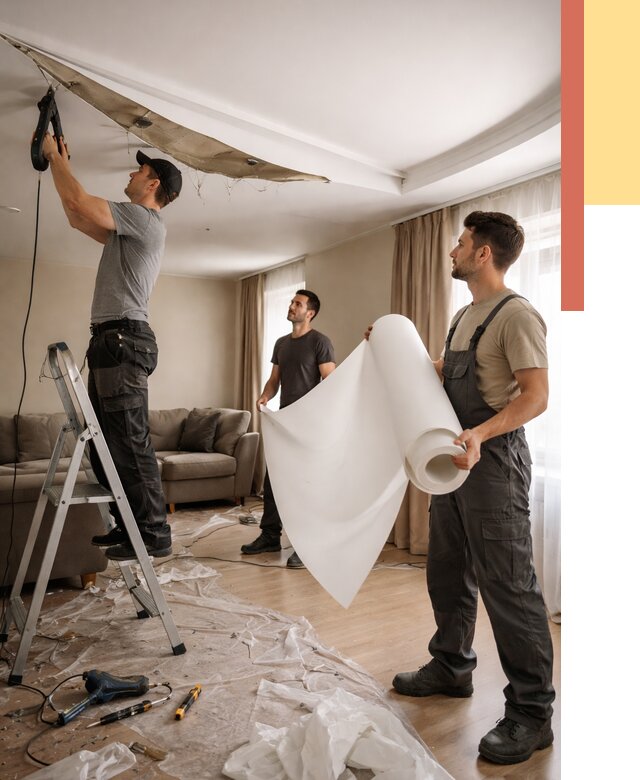 Замена полотна натяжного потолка в Стрежевом от 9685 руб. быстро и недорого | ОТДЕЛОЧНИК-Стж