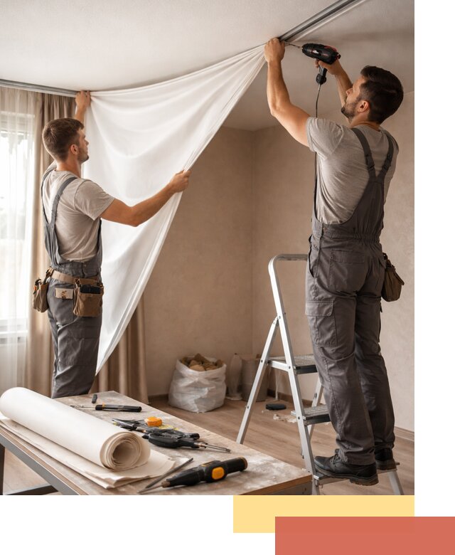 Замена полотна натяжного потолка в Стрежевом быстро и качественно