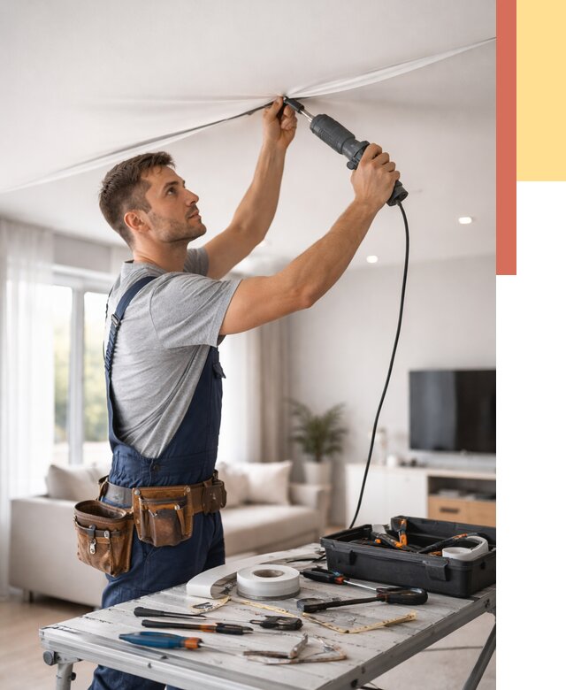 Ремонт натяжных потолков в Стрежевом от 9685 руб. под ключ — ОТДЕЛОЧНИК-Стж