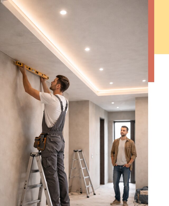 Потолок из гипсокартона с подсветкой в Стрежевом от 765 руб./м2 под ключ | ОТДЕЛОЧНИК-Стж