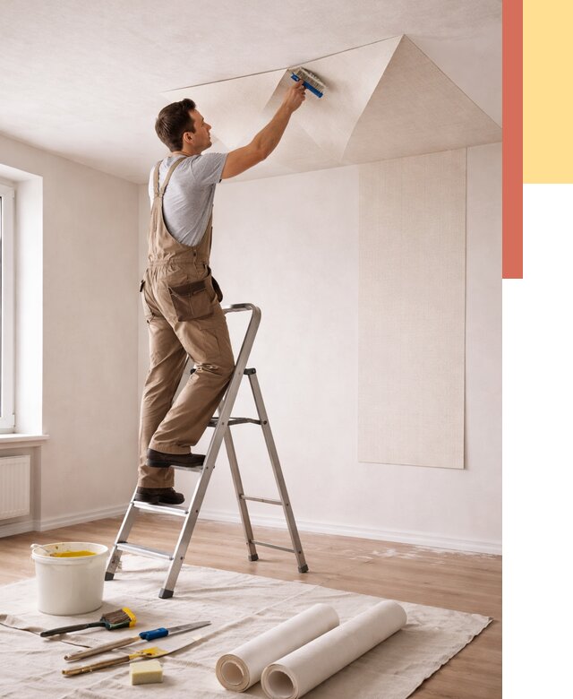 Поклейка обоев на потолок в Стрежевом от 4588 руб. быстро и недорого | ОТДЕЛОЧНИК-Стж