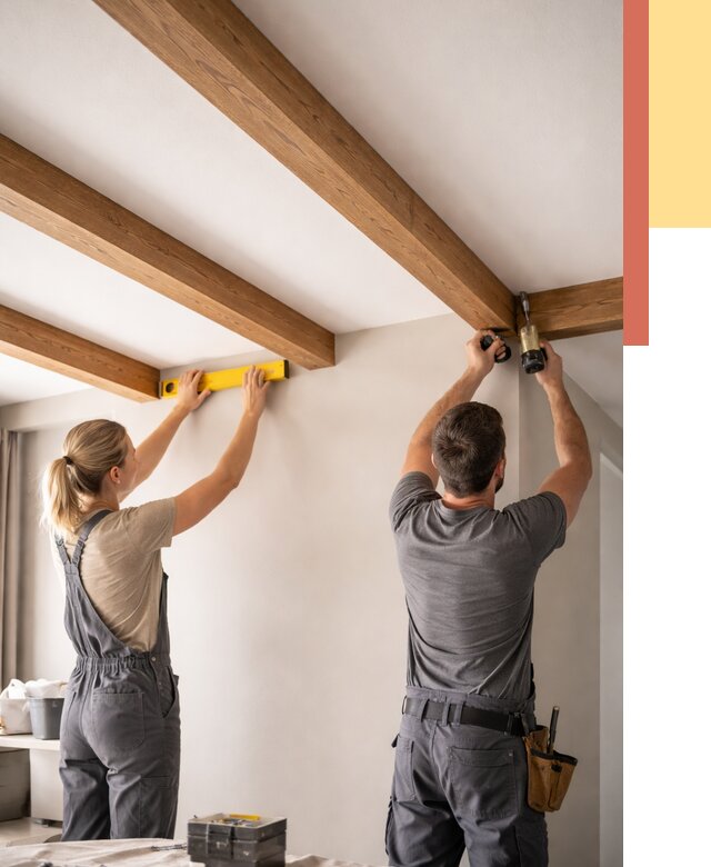 Монтаж декоративных балок на потолок в Стрежевом от 4282 руб. — ОТДЕЛОЧНИК-Стж